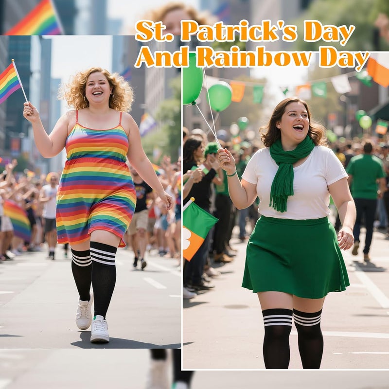 Zando Striped Plus Size Womens Thigh High Socks Thigh Highs Over The Knee Socks Thick Thighs Long Leg Warmer Halloween - Image 3